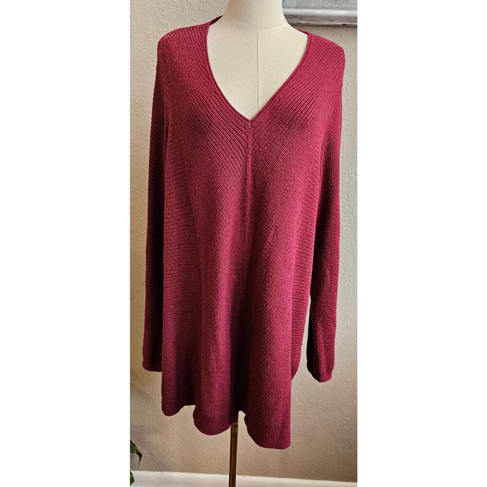 J. Jill Women Oversized Long Sleeve Ribbed Knit Pullover Sweater Size L Burgundy